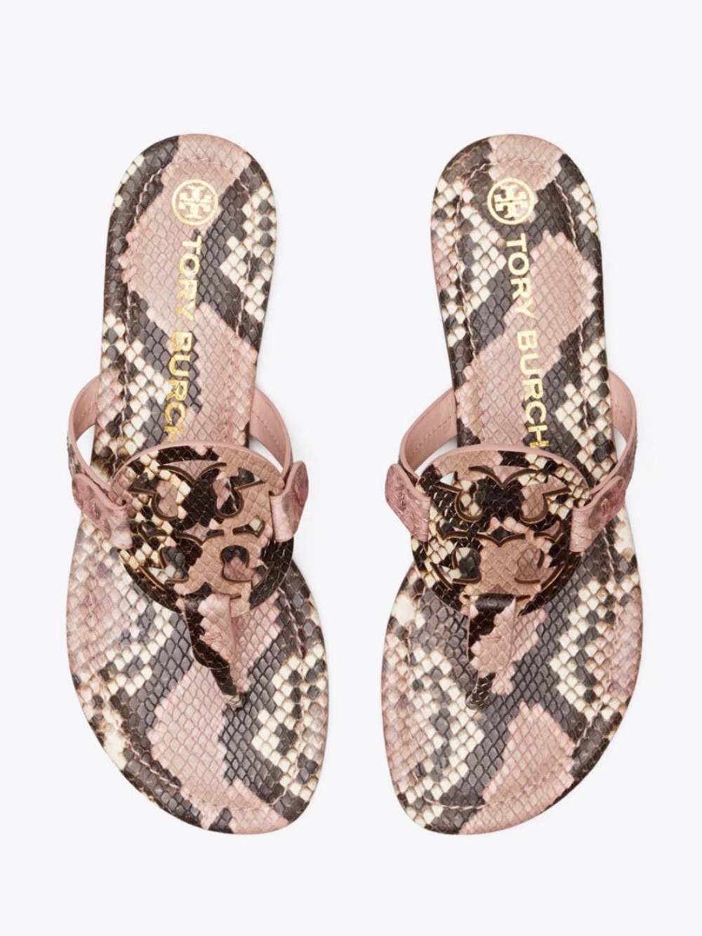 Tory Burch Miller Snake-Print Leather Thong Sandal in Pink and Brown 8.5 - Picture 2 of 15